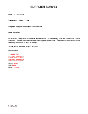 Supplier Evaluation Questionnaire