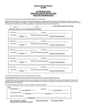 SHARP Authorization for Release of Protected Health Information