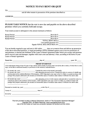 Notice to Pay Rent or Quit