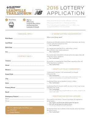 2016 Leadville Race Series Lottery Application