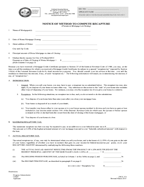 Notice of Method to Compute Recapture