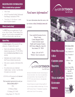 Texas Food Manager Certification Registration Form