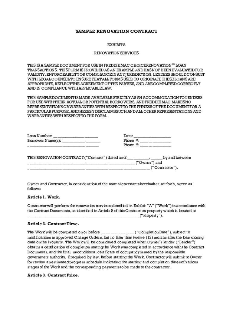 RENOVATIONS amp ADDITIONS CONSTRUCTION CONTRACT Preview on Page 1