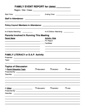 Family Event Report Form