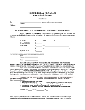 Utah Notice to Pay or Vacate