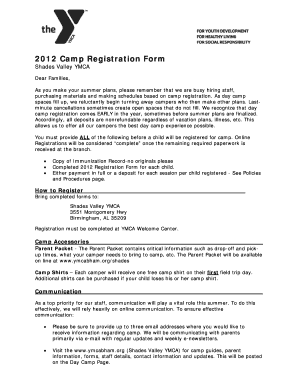 2012 Birmingham YMCA Summer Camp Registration Form