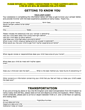 YMCA Camp Cosby Camper Information Form
