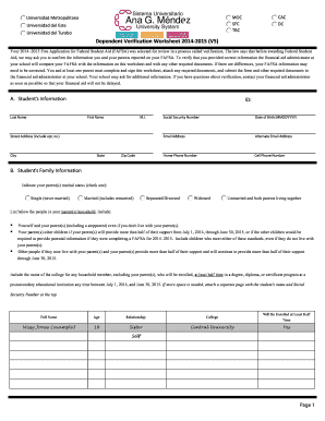 2014-2015 Dependent Verification Worksheet