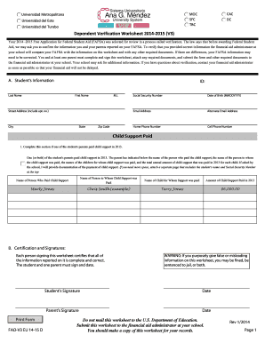 2014-2015 Dependent Verification Worksheet