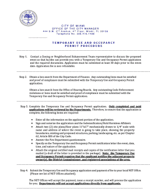 City of Miami Temporary Use and Occupancy Permit