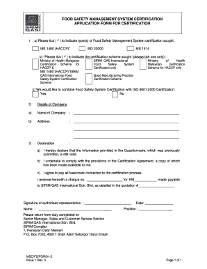 Food Safety Management System Certification Application