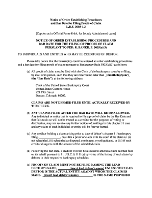 Notice of Order Establishing Procedures and Bar Date for Filing Proofs of Claim