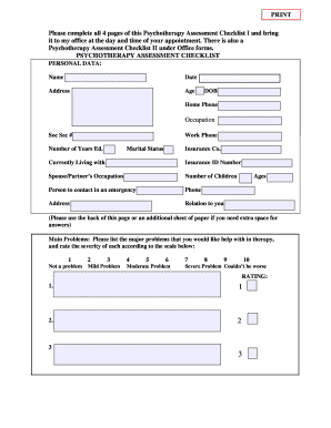 Psychotherapy Assessment Checklist