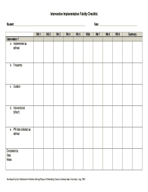 Intervention Implementation Fidelity Checklist