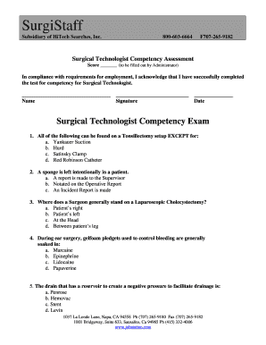 Surgical Technologist Competency Assessment Form