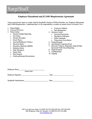 Employee Educational and JCAHO Requirements Agreement