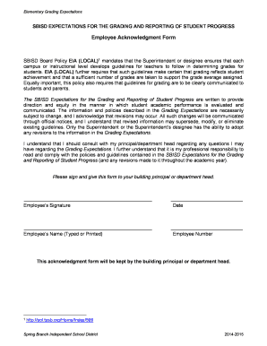 Spring Branch ISD Employee Grading Expectations Acknowledgment Form