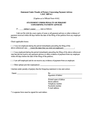 Statement Under Penalty of Perjury Concerning Payment Advices