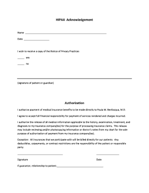 HIPAA Acknowledgement Form
