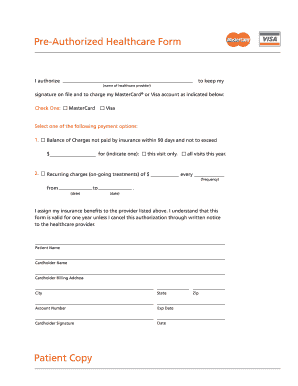 Pre-Authorized Healthcare Payment Form