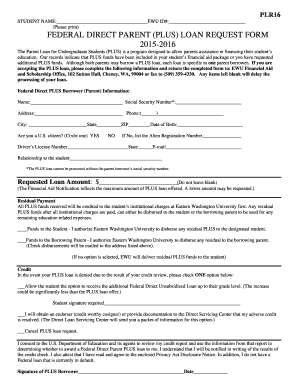 Federal Direct Parent PLUS Loan Request Form