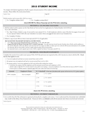 2015 Student Income Verification Form