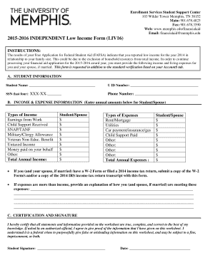 2015-2016 Independent Low Income Form
