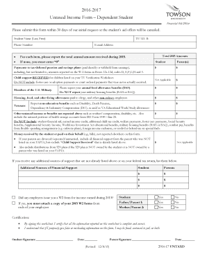 Untaxed Income Form – Dependent Student