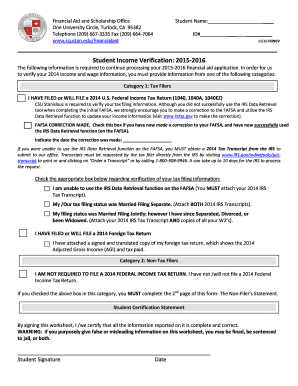Student Income Verification Form