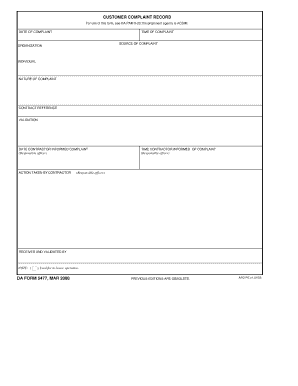 Customer Complaint Record Form