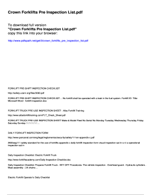 Schedule 3 drugs example - Crown Forklifts Pre Inspection List - Pdfslibforyoucom