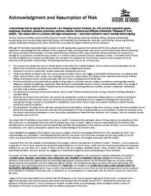 Venture Outdoors Activity Waiver and Release Form