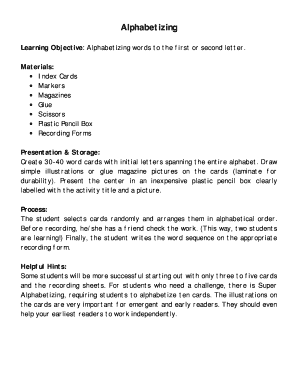 Alphabetizing Activity Worksheet