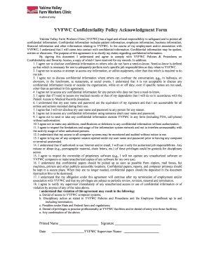YVFWC Confidentiality Policy Acknowledgment Form
