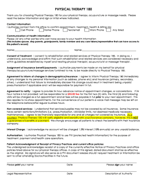 Physical Therapy 180 Consent and Authorization Form