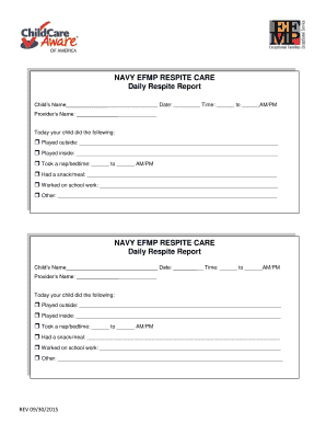 Navy EFMP Respite Care Daily Report