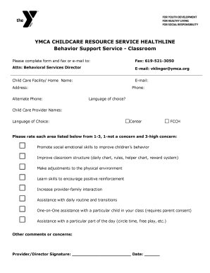 YMCA Childcare Behavior Support Request Form