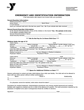 Child Care Emergency and Identification Form