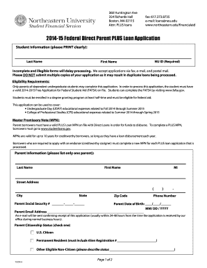 2014-15 Federal Direct Parent PLUS Loan Application