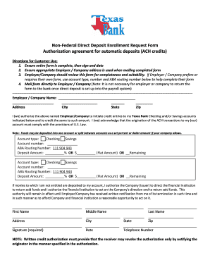Non-Federal Direct Deposit Enrollment Request Form