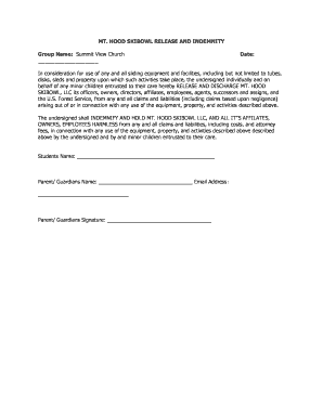 Mt. Hood SkiBowl Release and Indemnity