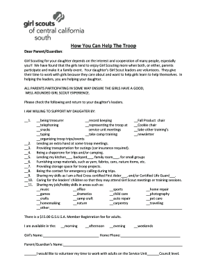 Girl Scout Parent Volunteer Form