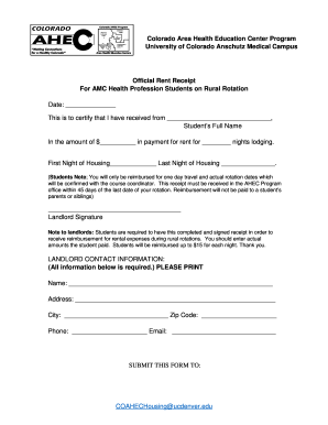 2014 Colorado AHEC Official Rent Receipt - ahec ucdenver