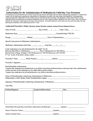 Authorization for Medication Administration by Child Day Care Personnel