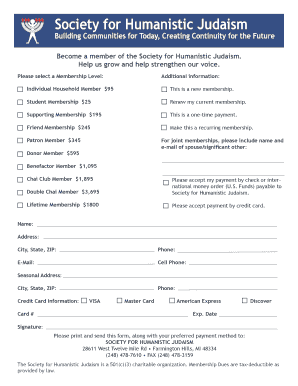 Society for Humanistic Judaism Membership Application