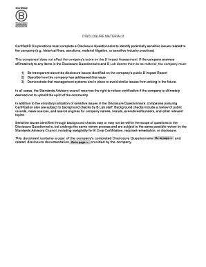 B Corp Certification Disclosure Questionnaire