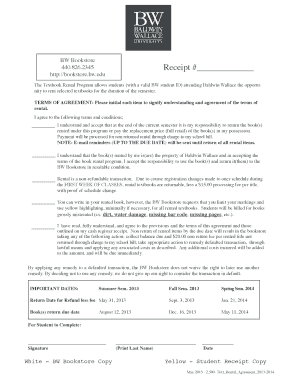 Baldwin Wallace Textbook Rental Agreement