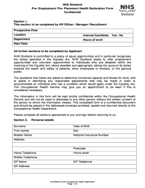 NHS Scotland Pre-Employment Health Declaration Form