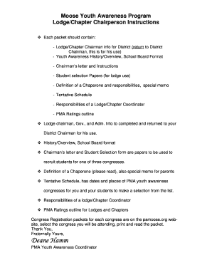Moose Youth Awareness Program Instructions