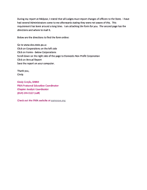 Pennsylvania Annual Statement Nonprofit Corporation